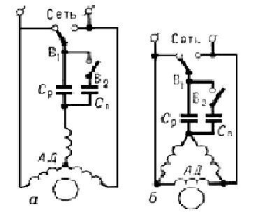 Подключение трехфазного асинхронного электродвигателя в однофазную сеть через конденсатор